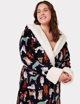 Chelsea Peers Fleece Navy Posh Dogs Print Robe