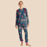 Chelsea Peers Jewel Leopard Print Long Pyjama Set In Teal Pink Leopard