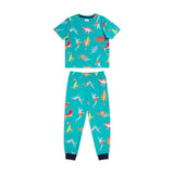 Chelsea Peers Kids Dinosaur Print Long Pyjama Set In Teal