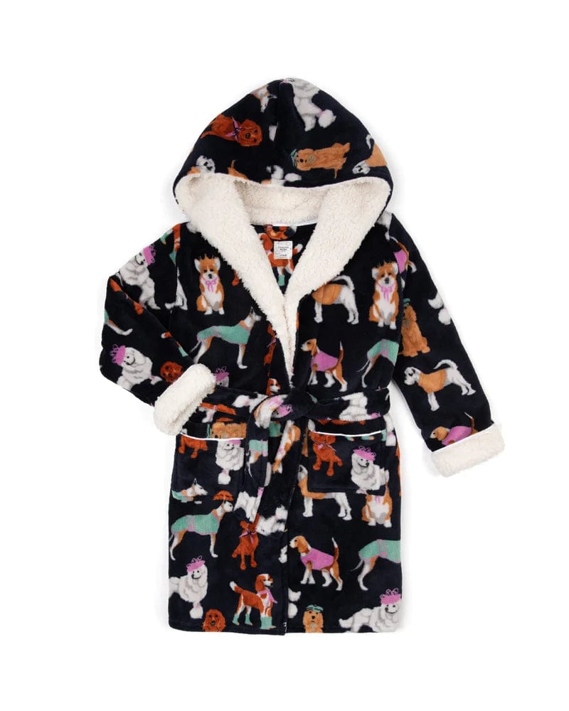 Chelsea Peers Kids' Navy Fleece Posh Dogs Print Robe Dressing Gown