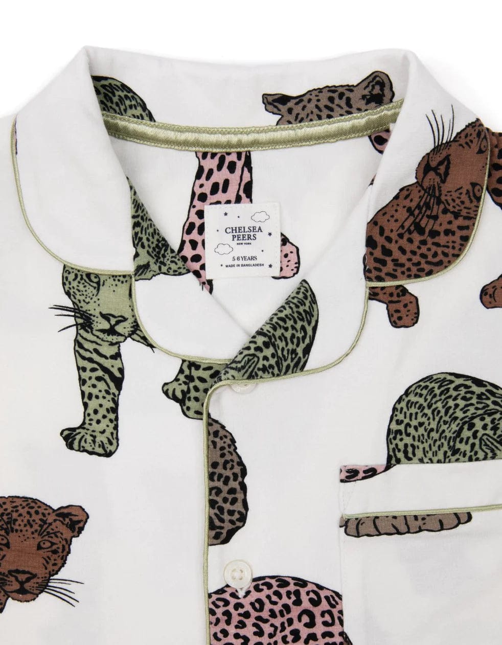 Chelsea Peers Kids' Organic Cotton Cream Leopard Print Long Pyjama Set