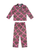 Chelsea Peers Kids' Satin Pink Mosaic Bee Long Pyjama Set