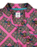 Chelsea Peers Kids' Satin Pink Mosaic Bee Long Pyjama Set