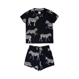 Chelsea Peers Kids' Zebra Print Crew Neck Pyjama Set In Navy Multi