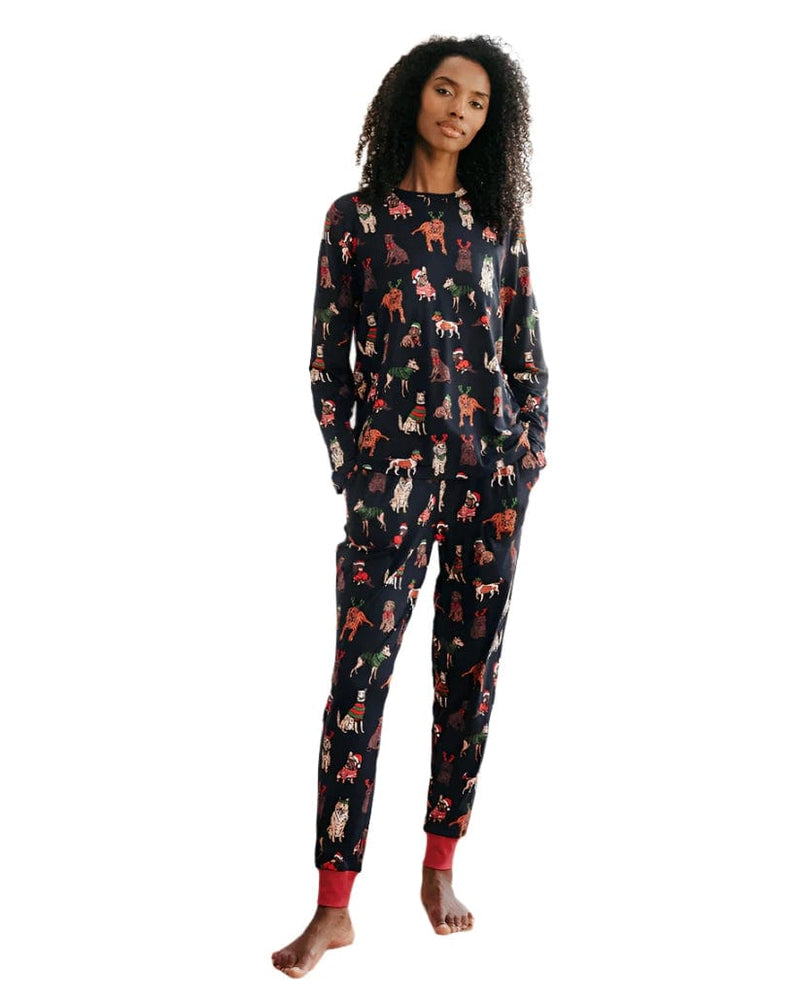 Chelsea Peers Long Pyjama Set in Dog Christmas Print