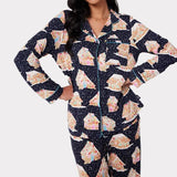 Chelsea Peers Navy Christmas Gingerbread Houses Print Long Pyjama Set
