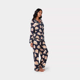 Chelsea Peers Navy Christmas Gingerbread Houses Print Long Pyjama Set