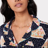 Chelsea Peers Navy Christmas Gingerbread Houses Print Long Pyjama Set