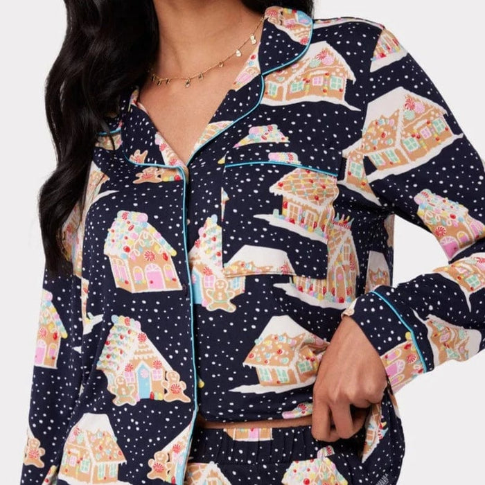 Chelsea Peers Navy Christmas Gingerbread Houses Print Long Pyjama Set