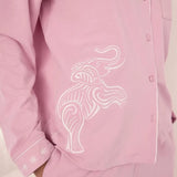 Chelsea Peers Organic Cotton Embroidered Sunburst Elephant Long Pyjama Set In Pink
