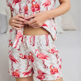 Chelsea Peers Organic Cotton Flamingo Stripe Print Short Pyjama Set