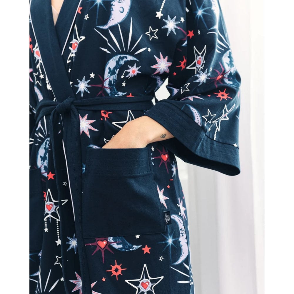 cotton kimono dressing gown uk Ladies Cotton Kimono Style Deep Blue Dressing Gown with Pink Trim