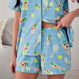 Chelsea Peers Organic Cotton Tennis & Cocktails Print Short Pyjama Set