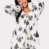 Chelsea Peers Organic Cotton White & Black Christmas Tree Print Long Pyjama Set