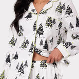 Chelsea Peers Organic Cotton White & Black Christmas Tree Print Long Pyjama Set