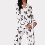 Chelsea Peers Organic Cotton White & Black Christmas Tree Print Long Pyjama Set