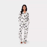 Chelsea Peers Organic Cotton White & Black Christmas Tree Print Long Pyjama Set