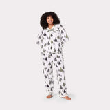 Chelsea Peers Organic Cotton White & Black Christmas Tree Print Long Pyjama Set