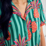 Chelsea Peers Pineapple Stripe Print Short Pyjama Set In Green