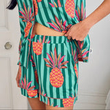 Chelsea Peers Pineapple Stripe Print Short Pyjama Set In Green