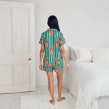 Chelsea Peers Pineapple Stripe Print Short Pyjama Set In Green