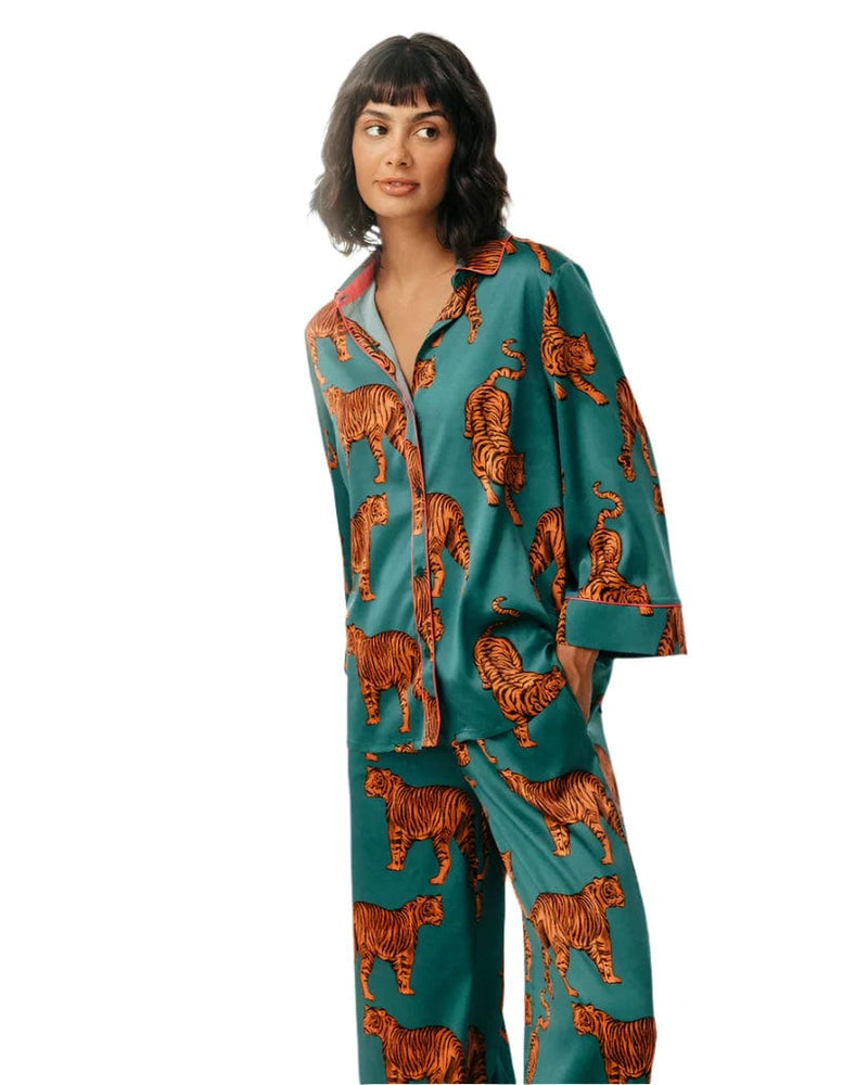 Nightwear Tiger Pajama Set Chelsea Peers Satin Tiger Print Long - Main Image