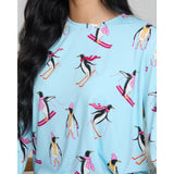 Chelsea Peers Skiing Penguins Print Long Pyjama Set In Blue