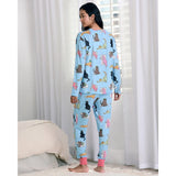 Chelsea Peers Sleepy Cats Print Long Pyjama Set In Blue