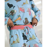 Chelsea Peers Sleepy Cats Print Long Pyjama Set In Blue