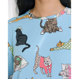 Chelsea Peers Sleepy Cats Print Long Pyjama Set In Blue