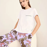 Chelsea Peers Starry Leopard Print Long Pyjama Set In Lilac