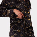 Chelsea Peers Velour Black & Gold Metallic Foil Star Print Long Pyjama Set