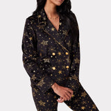 Chelsea Peers Velour Black & Gold Metallic Foil Star Print Long Pyjama Set