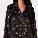 Chelsea Peers Velour Black & Gold Metallic Foil Star Print Long Pyjama Set
