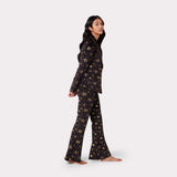 Chelsea Peers Velour Black & Gold Metallic Foil Star Print Long Pyjama Set
