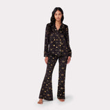 Chelsea Peers Velour Black & Gold Metallic Foil Star Print Long Pyjama Set