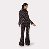 Chelsea Peers Velour Black & Gold Metallic Foil Star Print Long Pyjama Set