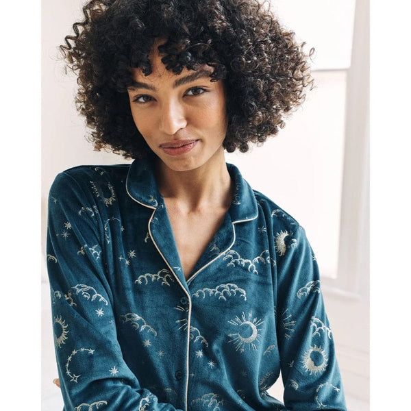 Chelsea Peers Velour Gold Foil Lunar Skies Long Pyjama Set