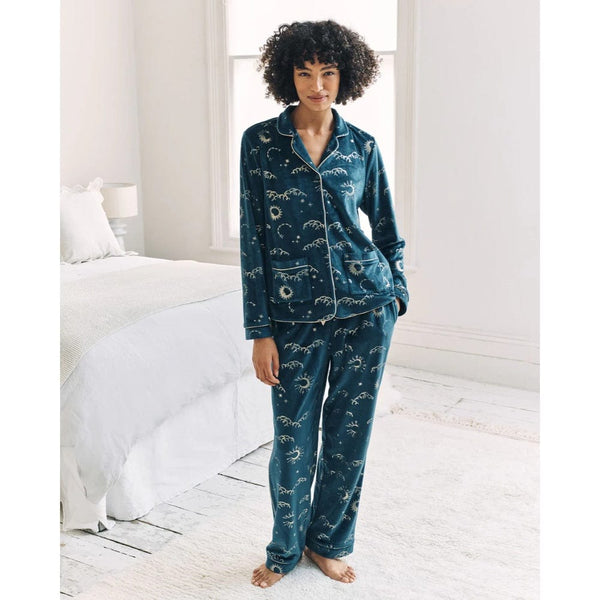 Chelsea Peers Velour Gold Foil Lunar Skies Long Pyjama Set
