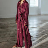 Chelsea Peers Velour Gold Foil Moons & Stars Long Pyjama Set In Maroon