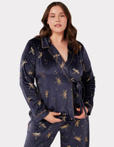 Chelsea Peers Velour Navy & Gold Foil Dragonfly Print Pyjama Set