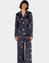 Chelsea Peers Velour Navy & Gold Foil Dragonfly Print Pyjama Set