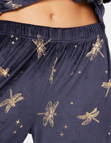 Chelsea Peers Velour Navy & Gold Foil Dragonfly Print Pyjama Set