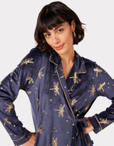Chelsea Peers Velour Navy & Gold Foil Dragonfly Print Pyjama Set