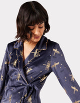 Chelsea Peers Velour Navy & Gold Foil Dragonfly Print Pyjama Set