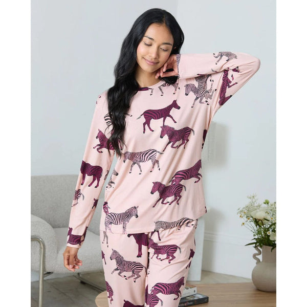 Chelsea Peers Zebra Print Long Pyjama Set In Purple Pink
