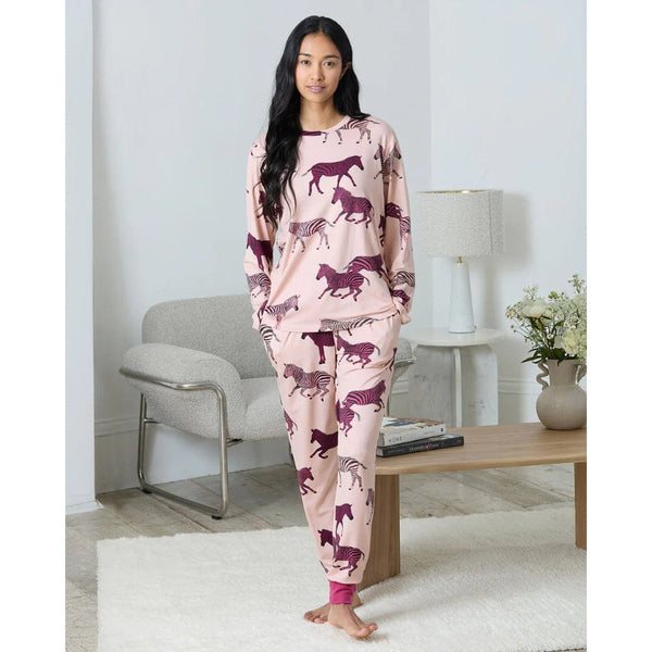 Chelsea Peers Zebra Print Long Pyjama Set In Purple Pink