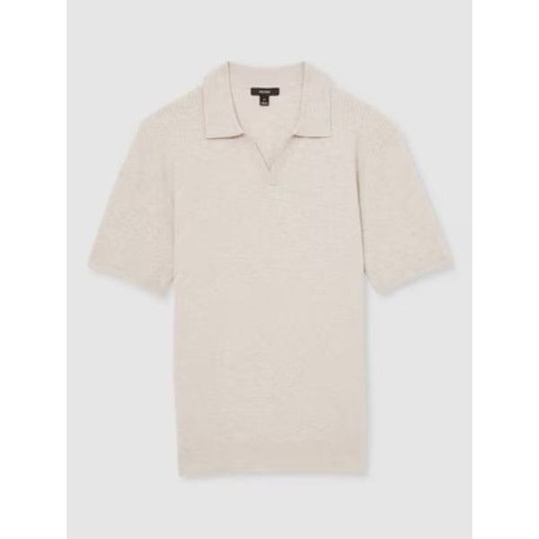Reiss Tyne Open Collar Knit Polo Shirt In Oatmeal Melange