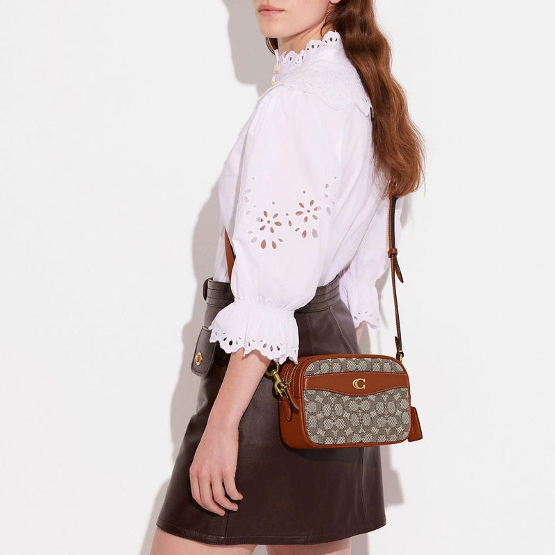 Coach Camera Bag In Signature Textile Jacquard Brass/Cocoa Burnished Amb