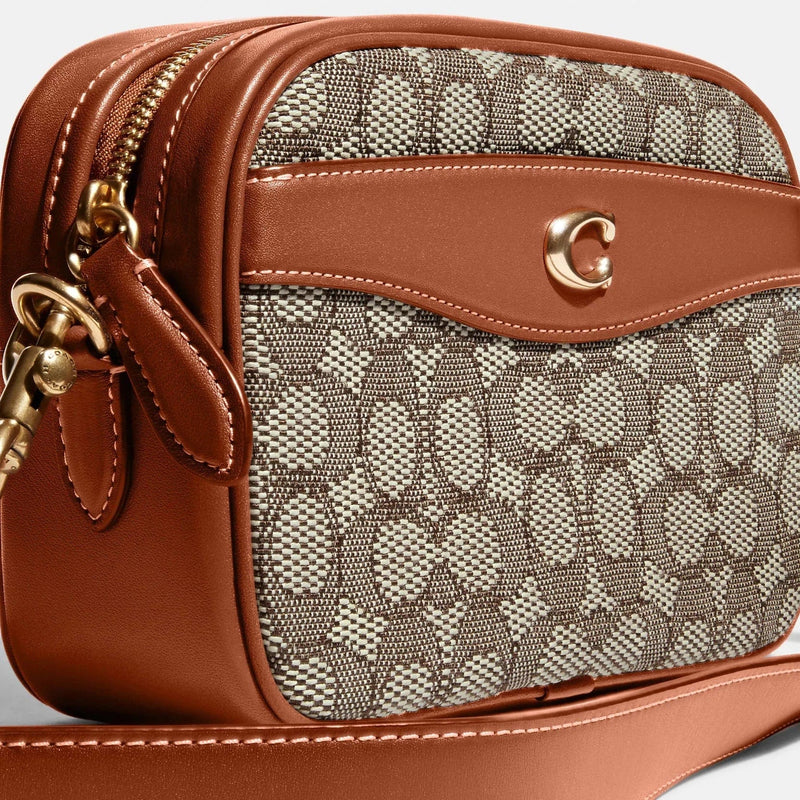 Coach Camera Bag In Signature Textile Jacquard Brass/Cocoa Burnished Amb